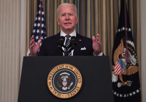 US President Joe Biden speaks during remarks on the implementation of the American Rescue Plan in the State Dining room of the White House in Washington, DC on March 15, 2021. 