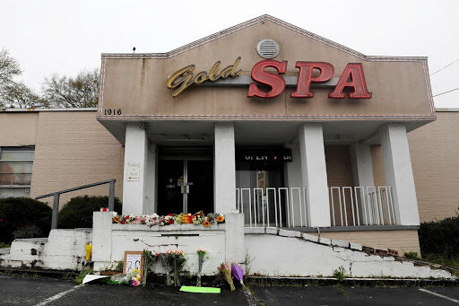 Memorial outside of Gold Spa, one of the establishments that was attacked in Atlanta.