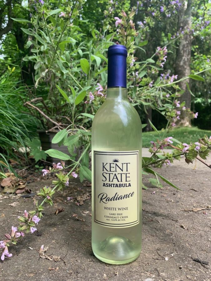 A bottle of Kent States Radiance wine, bottled by the students and faculty at the Kent State Ashtabula campus.