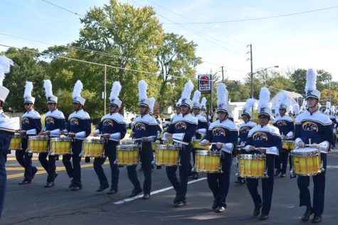Kent States marching band provides music for the crowd as a main attraction in the Homecoming Parade on Sat. Oct. 2, 2021.