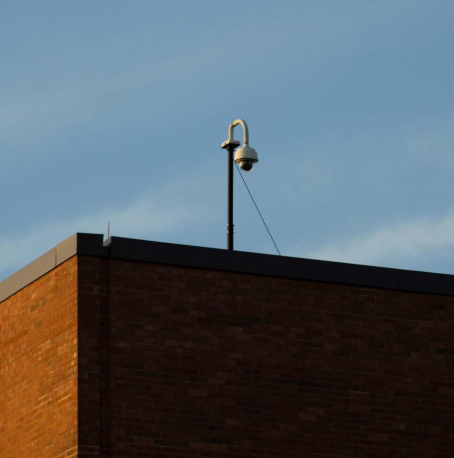 A security camera looks over the K at the Student Center. The university will be installing more cameras with the money received from the safety grant. 
