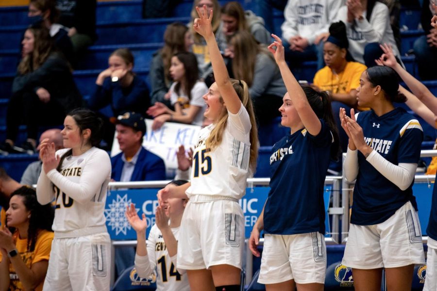 Members+of+the+Kent+State+womens+basketball+team+cheer+for+sophomore+guard+Casey+Santoro+during+her+triple-double+against+Clarion+University+on+Saturday%2C+Dec.+11+in+Kent%2C+Ohio.%C2%A0