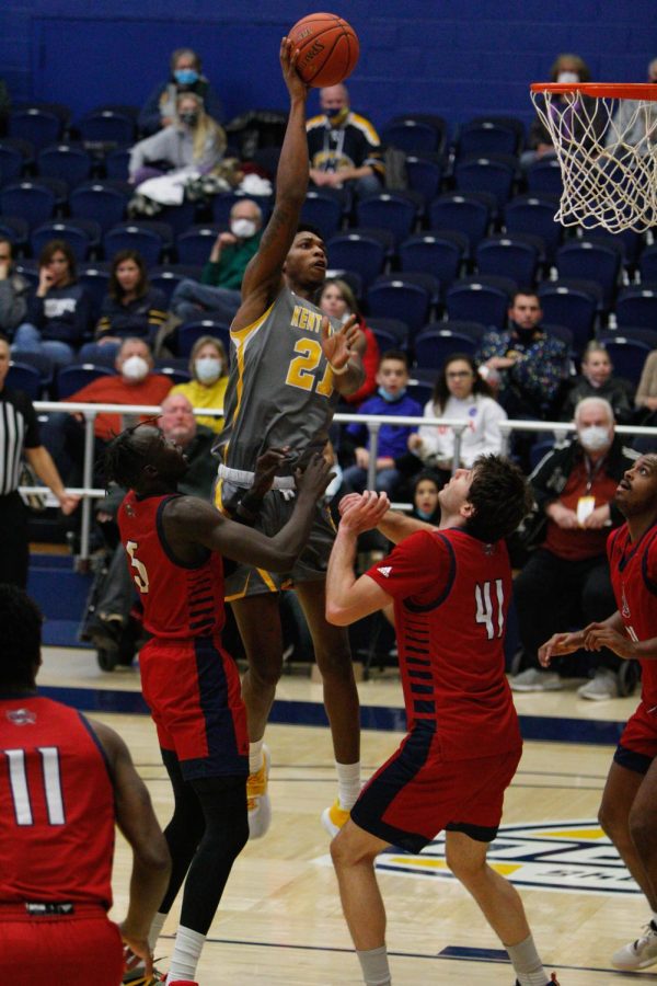 Redshirt Senior Justyn Hamilton gets the hook shot to work in the Kent State Golden Flashes 69-52 win on Wednesday night.