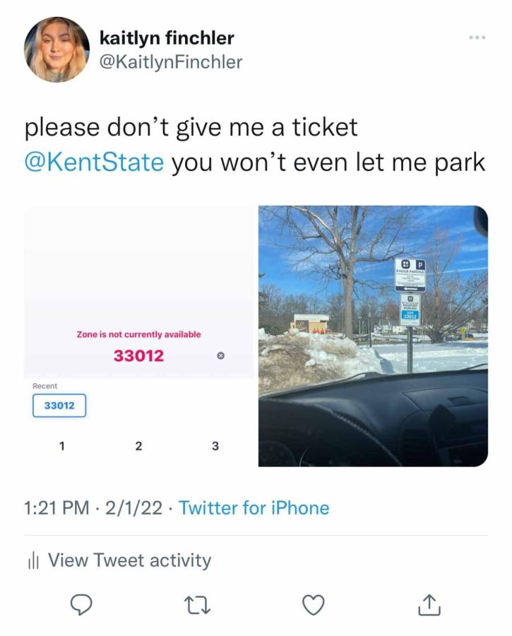 Screenshot of tweet Kaitlyn Finchler used as an insurance policy in case she got a ticket from parking services on Feb. 1