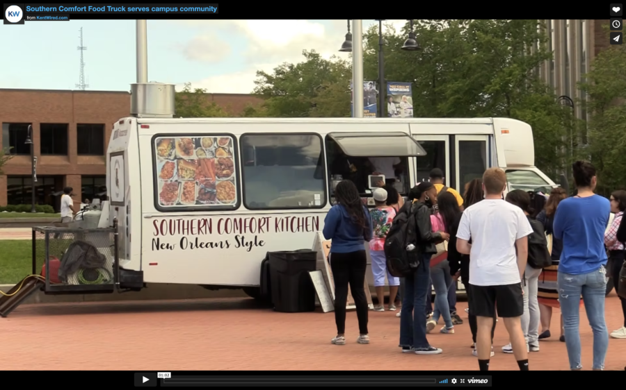 Students wait in line for the Southern Comfort Kitchens New Orleans-inspired menu. The food truck is open March through November, weather permitting, but CEO Will Matthews hopes to open a storefront in the future. 
