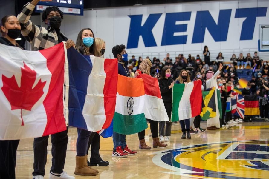 Kent+State+University+celebrates+its+international+students+during+halftime+of+the+Feb.+18+men%E2%80%99s+basketball+game+at+the+Memorial+Athletic+and+Convocation+Center.