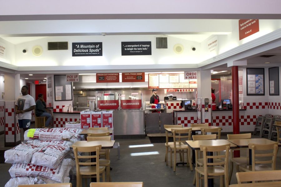 Five Guys on 626 E Main St. Pictured is the inside with workers and customers. 