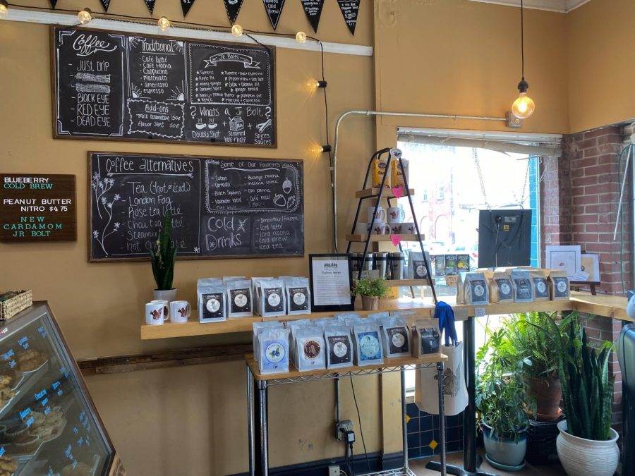 Inside Scribbles Coffee Co. they also sell mugs and coffee beans.