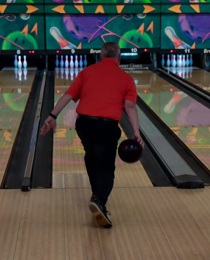 A bowler takes his turn at Kent Lanes, a bowling place in Kent.