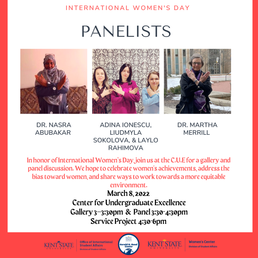 A flyer for the different speakers at the International Womens Day Panel.