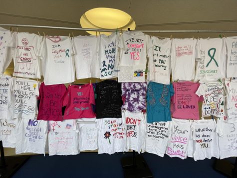 T-shirts decorated by allies and victims of sexual violence to bring awareness were hung up on April 27 and 28 in the student center. 
