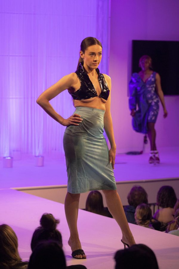 A Kent State student models during the annual fashion show on April 28, 2022.