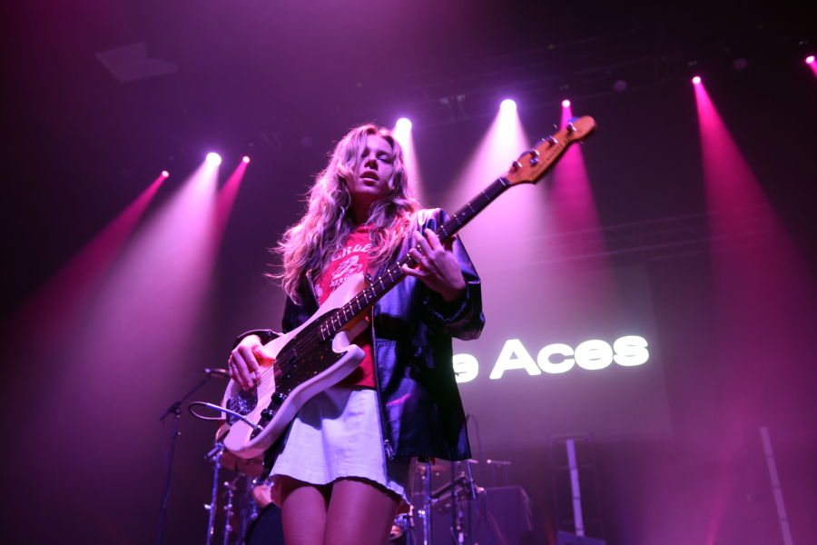 The Aces bassist McKenna Petty plays at the FlashFest concert on Thursday, April 14, 2022.