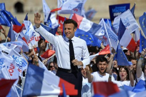 Emmanuel Macron is seen at a rally on April 16 in Marseille, France.
