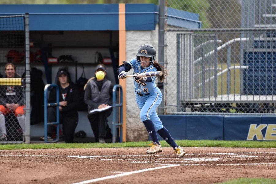Kent State senior outfielder Brooklyn Whitt attempts a bunt during the game on May 7th, 2022.