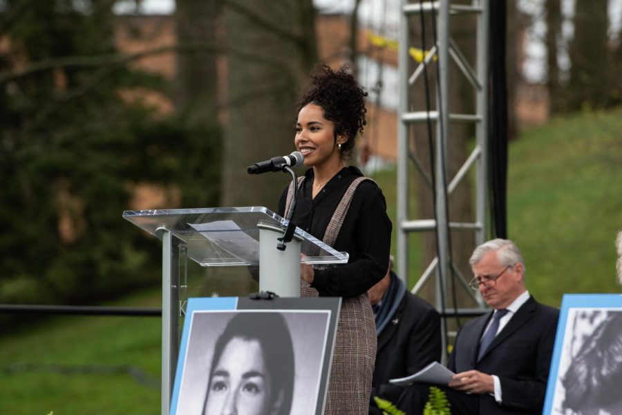 Kent State graduate student and member of the May 4 Task Force Tiera Moore speaks during the commemoration.