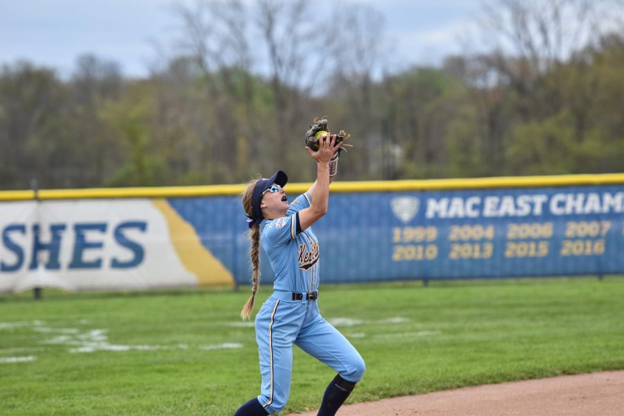 Kent State junior Julia Mazanec catches a pop fly during the game on May 7th, 2022.