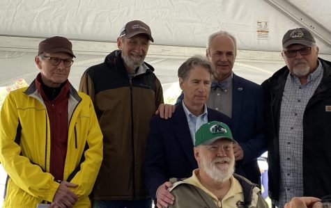 Todd Diacon poses with five of the nine wounded survivors from the May 4 shooting at a dedication ceremony for markers honoring the wounded.  
(L-R) Donald Scott Mackenzie, John Cleary, Thomas Grace, Todd Diacon, Joseph Lewis
Bottom: Dean Kahler  