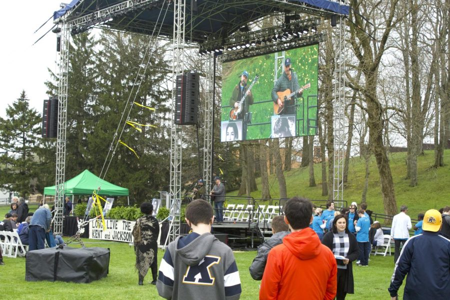 Picture from the May 4, 2022 ceremony commemorating the fifty-second anniversary of the Kent State massacre. Eroc and Jim perform live music.