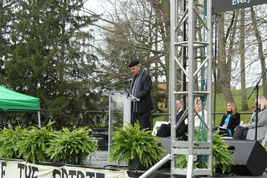 Picture from the May 4, 2022 ceremony commemorating the fifty-second anniversary of the Kent State massacre. Kent State President Todd Diacon speaks.