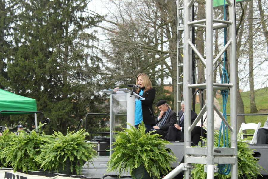 Picture from the May 4, 2022 memorial commemorating the fifty-second anniversary of the Kent State massacre. Kent State Alumni Chic Canfora speaks. 