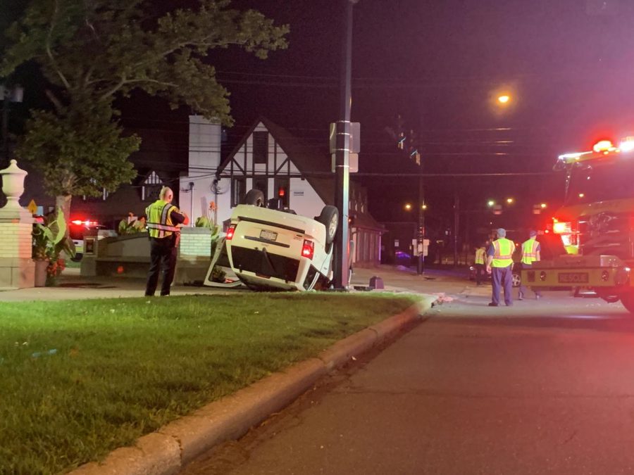First responders tend to a crash that occurred around 10:40 pm Sunday evening at the corner of East Main Street and North Lincoln Street.