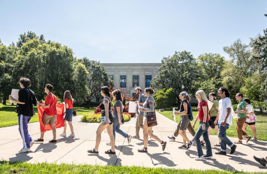 Students for a Democratic Society led students through campus to protest for reproductive rights on Aug. 28, 2022.