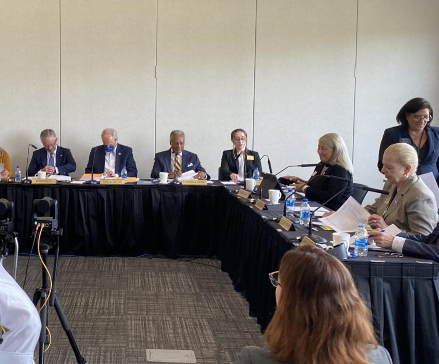 The+members+of+the+Board+of+Trustees+discuss+agenda+items+from+the+standing+committees.+The+meeting+was+held+Sept.+21+in+the+FedEx+Aeronautics+Academic+Center.