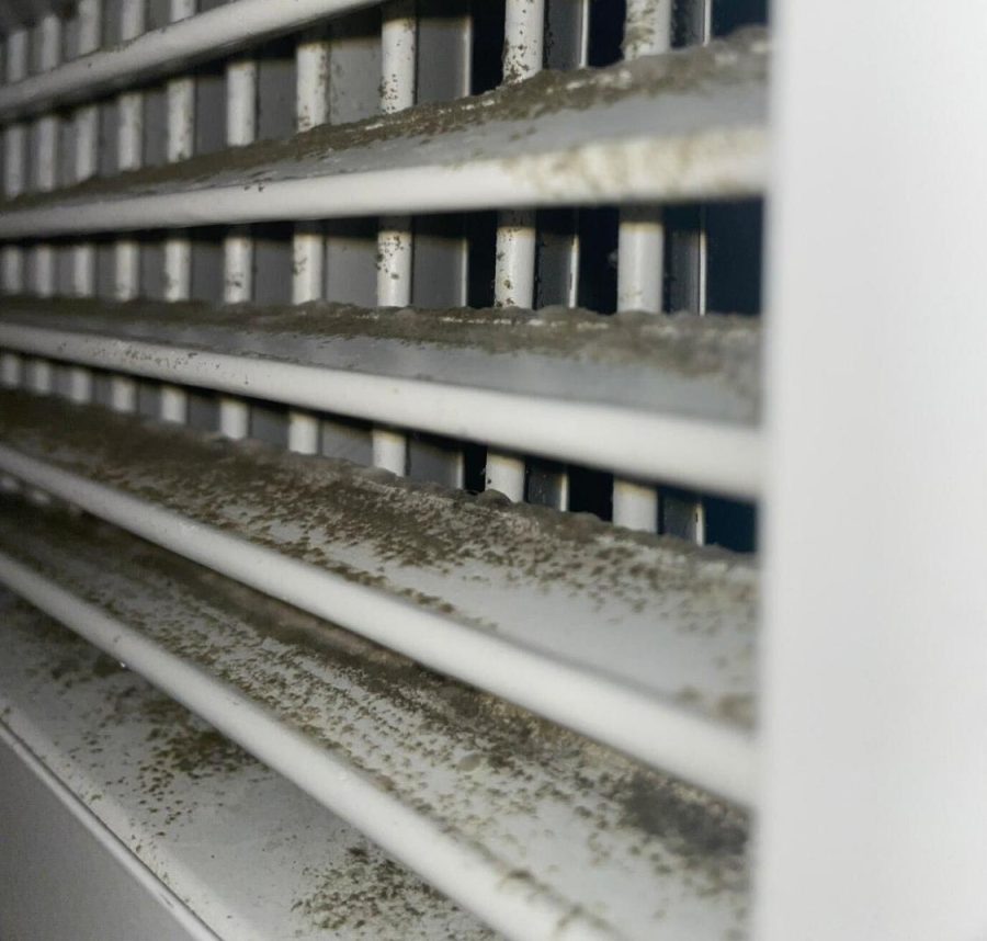Mold lines the slats of a heating and cooling vent in Kent State's Manchester Hall. Students reported mold in at least four resident halls on campus.