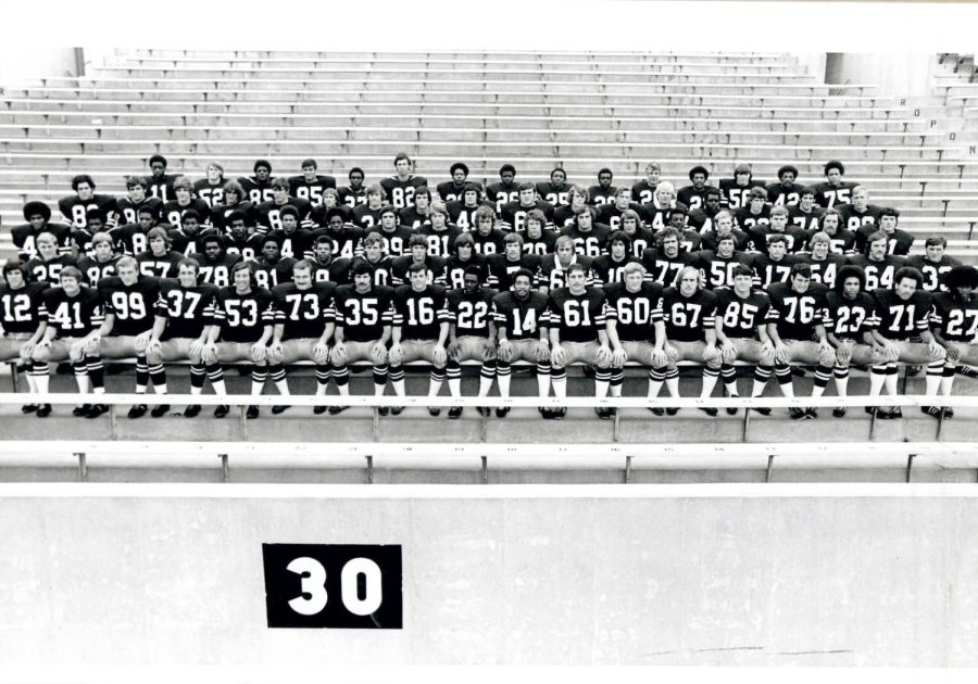 The 1972 Kent State football team sits in Dix Stadium for its program photo. That year, KSU went 6-5 overall and 4-1 in the Mid-American Conference. The program would go on to win the MAC title. 