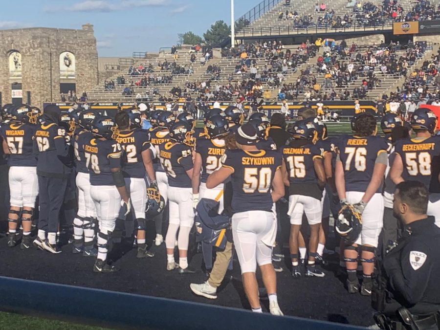 Toledo wore its midnight blue and gold uniforms to Glass Bowl Stadium Oct. 15. Kent State wore white jersey with gold pants. 