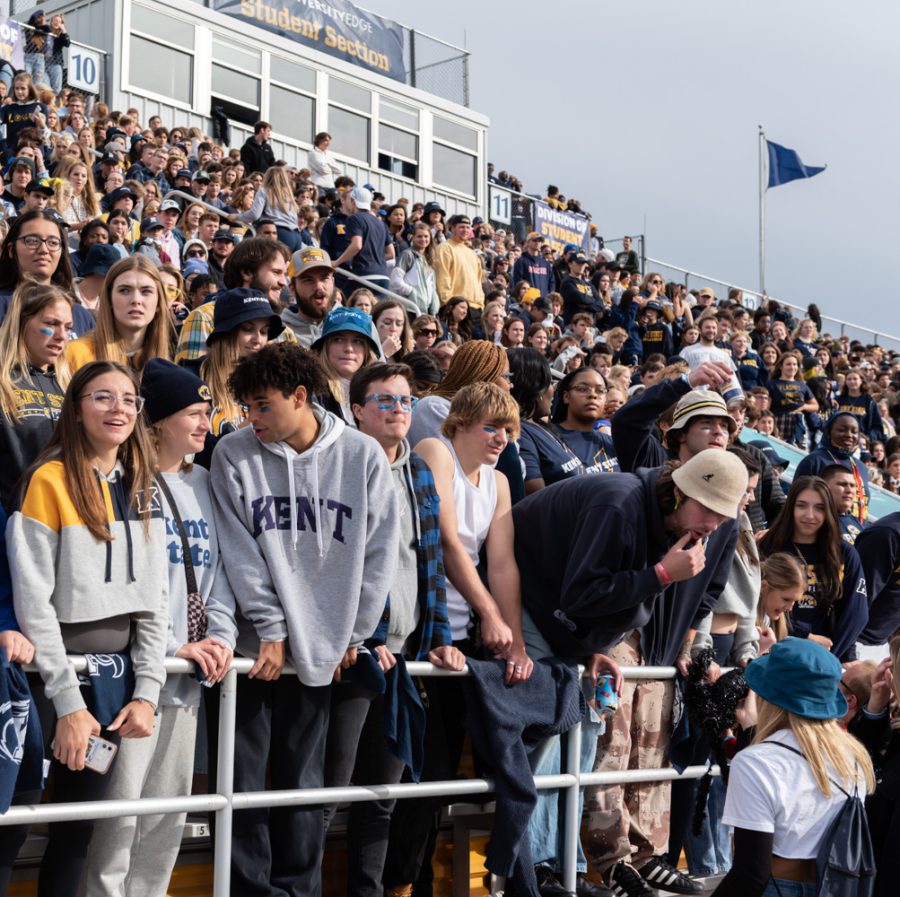 Many Kent State students watch the Homecoming football game against Ohio University on Oct. 1, 2022. The crowd cheered on the men as they beat their opponents 31-24.