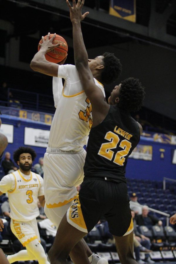 Power forward Miryne Thomas goes up for the And-1 in Kent State’s 94-68 win over Arkansas-Pine Bluff state on Wednesday afternoon.