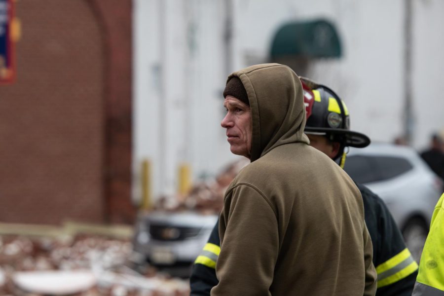 Kent Fire Chief Bill Myers oversees clean-up efforts following the Star of the West Mill fire.