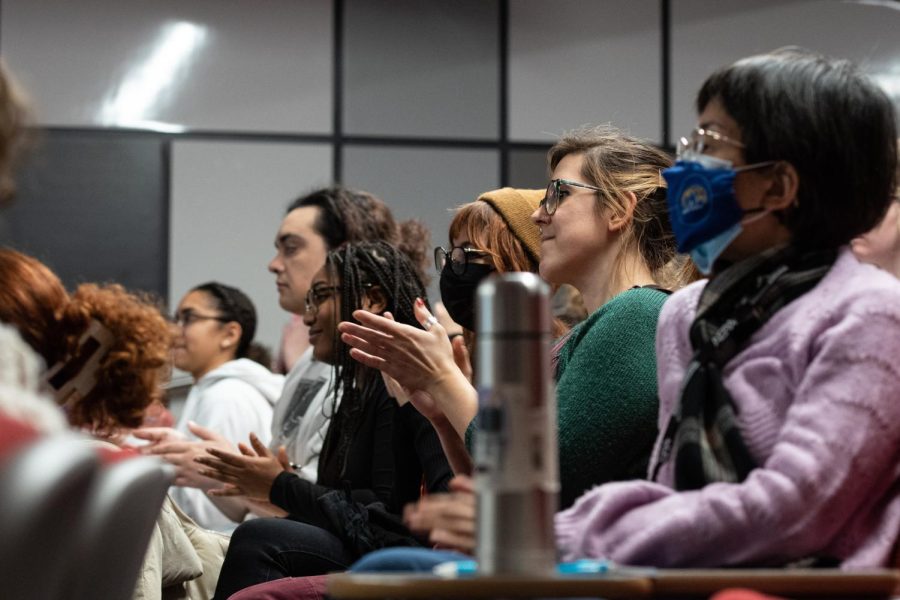 Students in attendance for Nneka Kais lecture applaud as the presentation comes to a close and the floor opens to questions on Jan. 20, 2023.