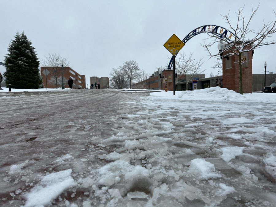 The esplanade was covered in slush from the snow and rain on Jan. 25, 2023.