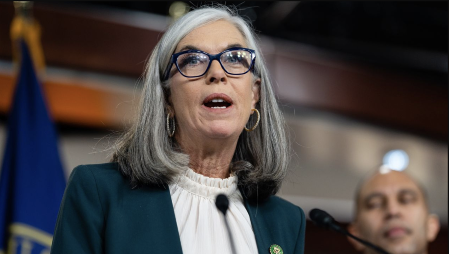 Representative Katherine Clark, a Democrat from Massachusetts, speaks during a news conference at the US Capitol in Washington, DC, US, on Thursday, Jan. 5, 2023.
(Eric Lee/Bloomberg/Getty Images)