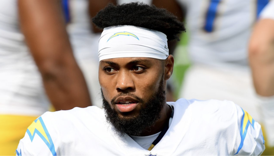 Jessie Lemonier during his time with the Los Angeles Chargers on the sidelines during a 21-16 Carolina Panthers win at SoFi Stadium on September 27, 2020.
(Harry How/Getty Images)