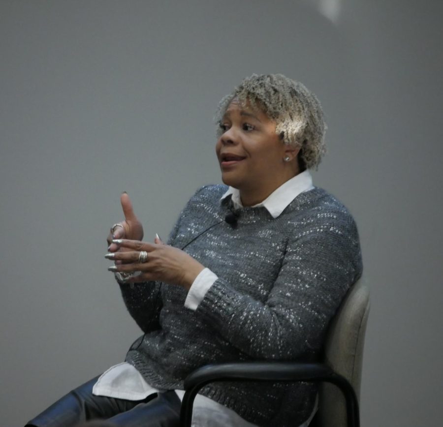 Ramona Hood fields questions from students at Kent States Public Relations Student Society of America event Feb. 21.