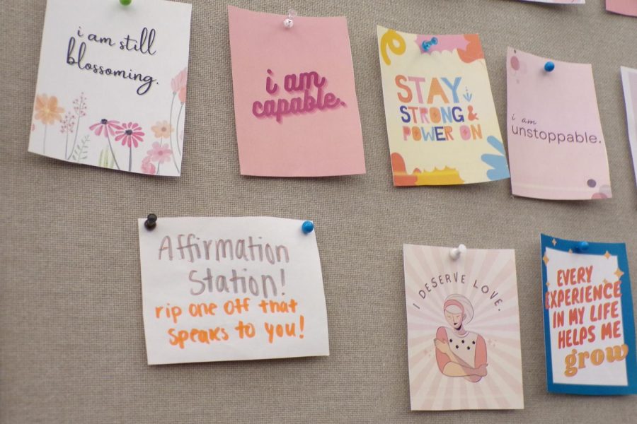 FAB Self-Care event attendees could take affirmations posted on a board for themselves on Feb. 28, 2023.