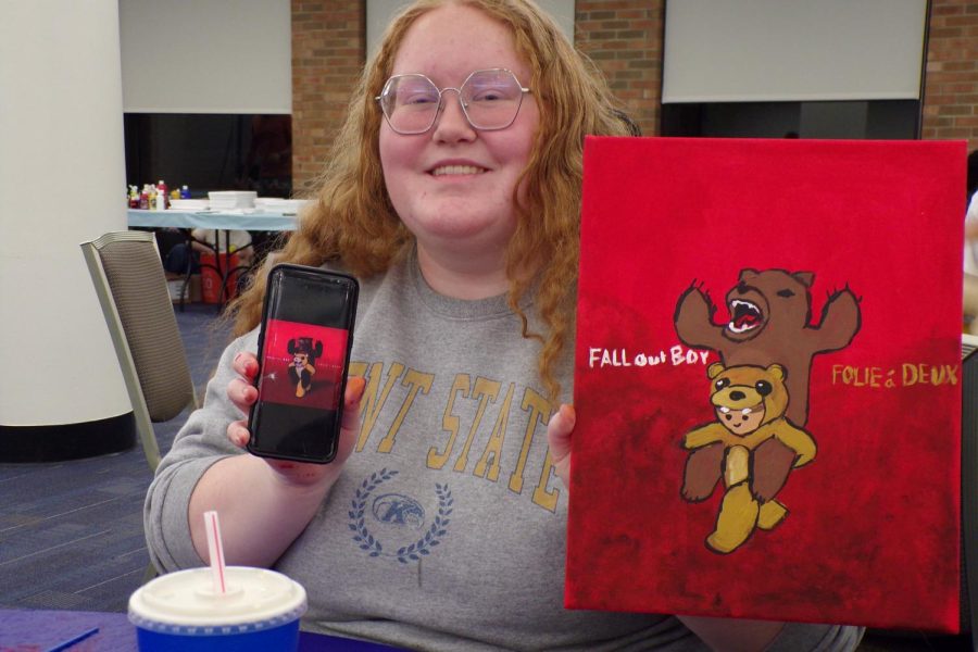 Abby Wilsbacher at FABs Self Care Night Feb. 28, 2023 painted the Folie á Deux album cover by Fall Out Boy.