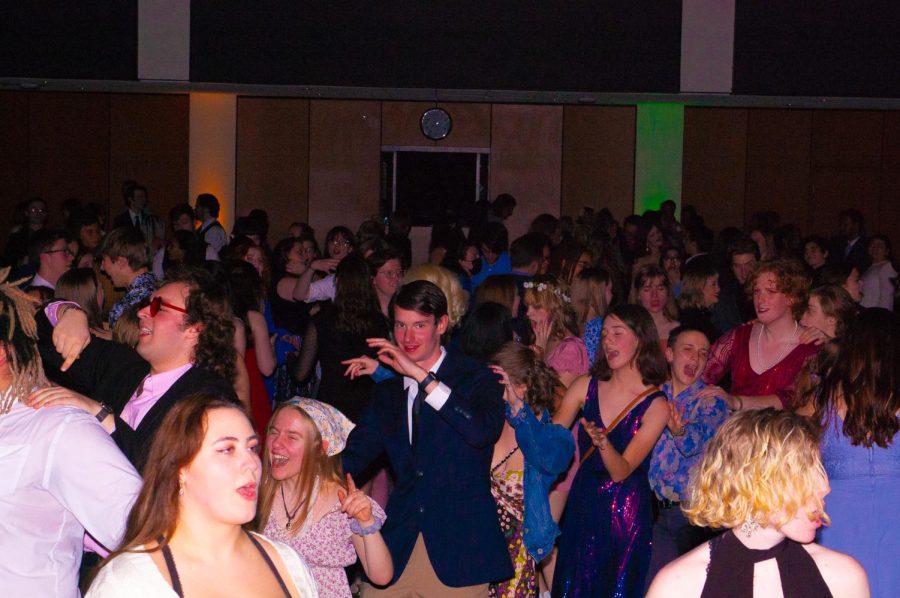 Kent State students in a conga line during the Enchanted formal hosted by FAB on February 11, 2023