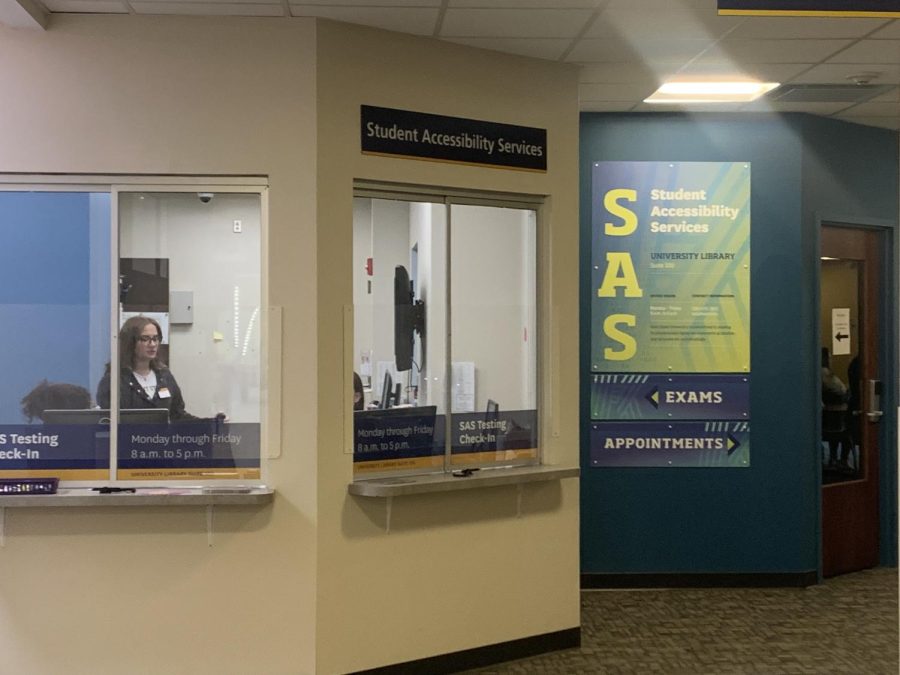 The Student Accessibility Services office is on the first floor of the library. 