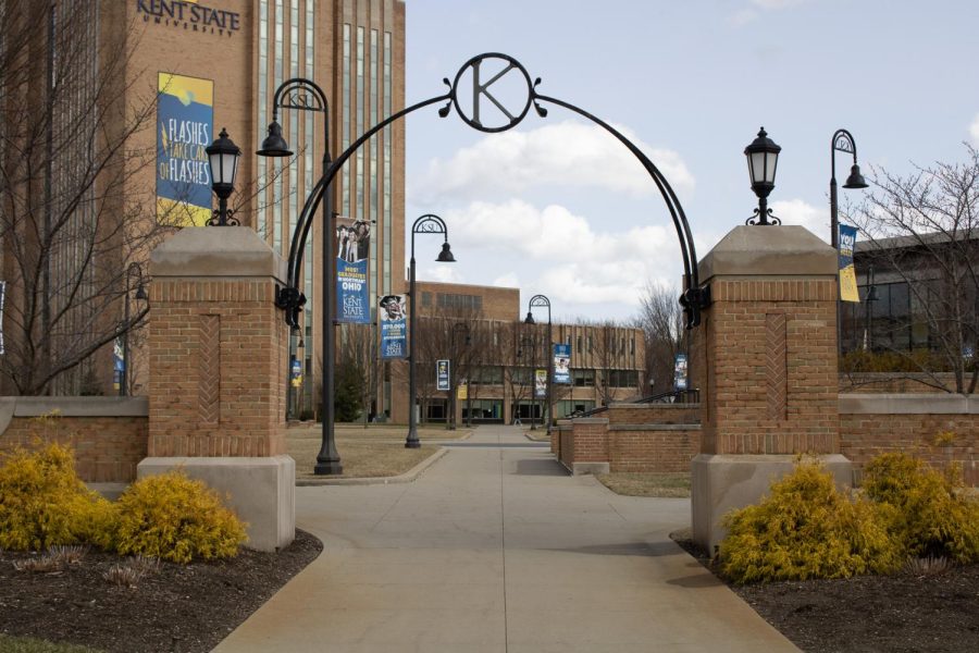 The archway sits on side of Kent State University Campus.
