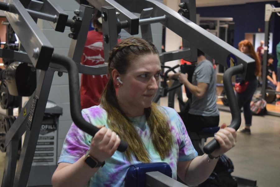 Sienna Jepsen completes a set of Lat Pull-downs with the Ladies Lifting group at the REC on Feb. 8, 2023.