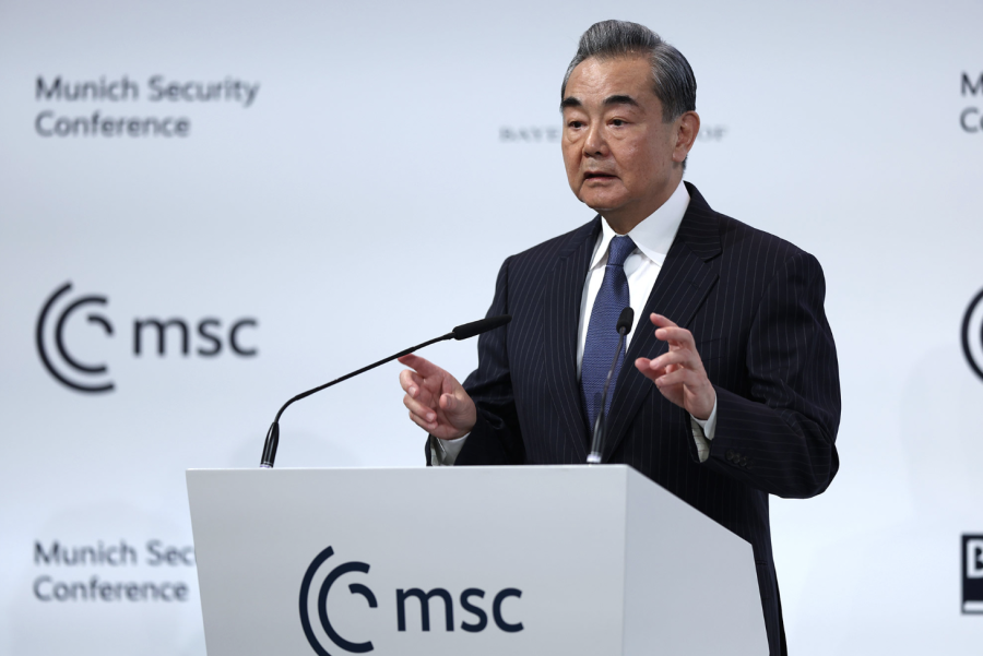 Wang Yi, top foreign policy adviser to Chinese President Xi Jinping, speaks at the Munich Security Conference on February 18. (Johannes Simon/Getty Images)