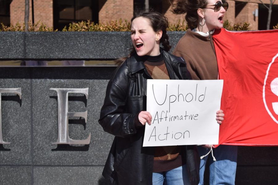 Students for a Democratic Society protested on the K for affirmative action against the recent supreme court cases..
