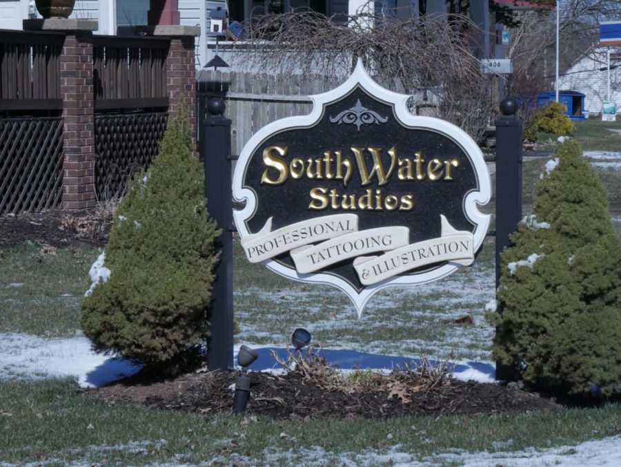 The sign outside South Water Studios, located at 850 S Water St, Kent, OH 44240.