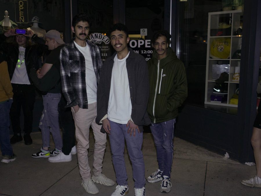 Sultan Alyami (left), Hadi Alajmi (center) and Mans Almup (right) waiting in line at Barflyy during Kents Fake Paddys Day Celebration Mar. 11.