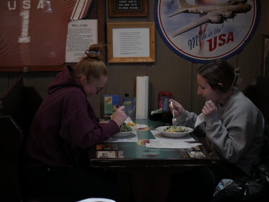 Emily King (left) and Alexa Snyder (right) having lunch at Mikes Place, located at 1700 S Water St #4447, Kent, OH 44240.
